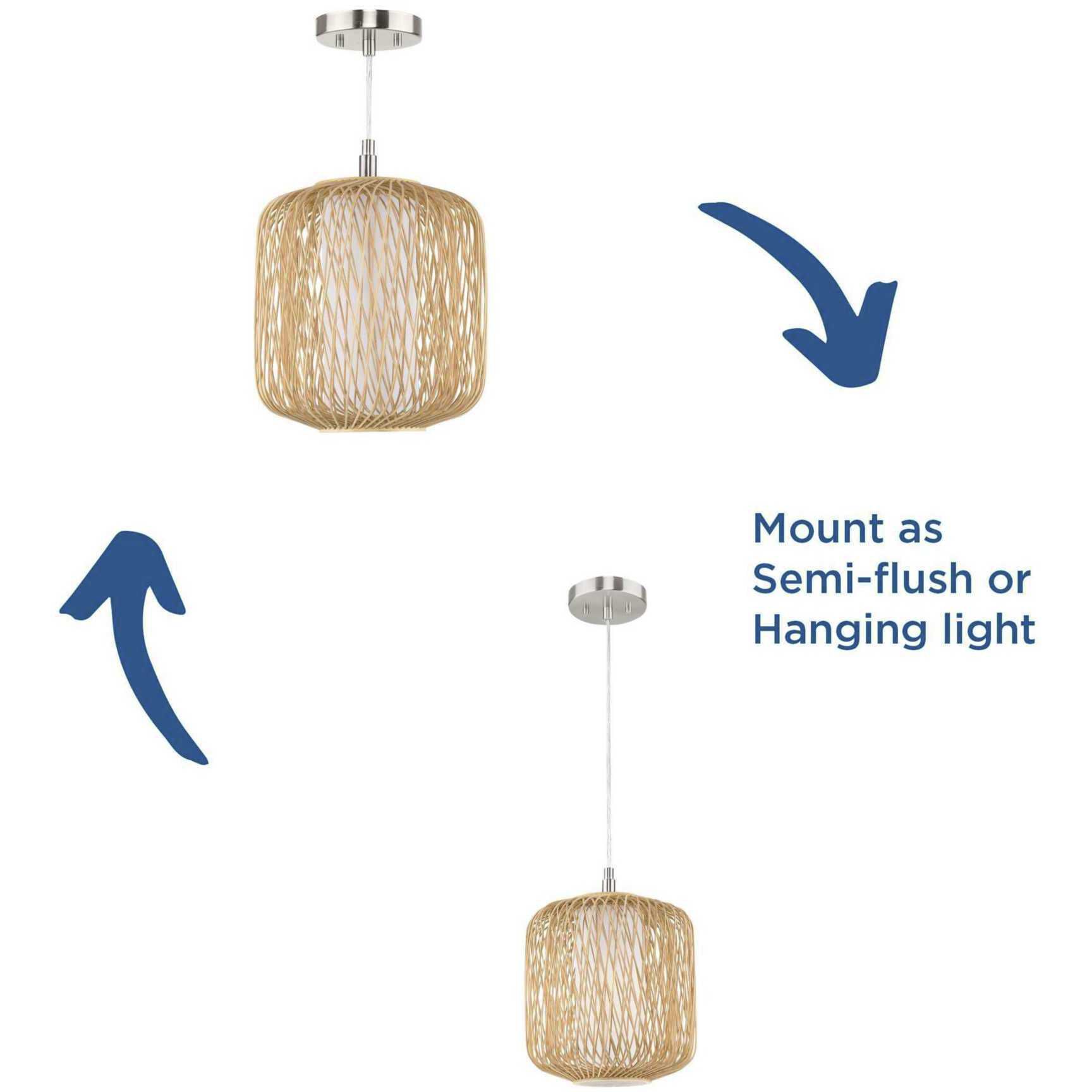 Cordova 1 Light 10 inch Natural Rattan Mini Pendant Ceiling Light, Design Series