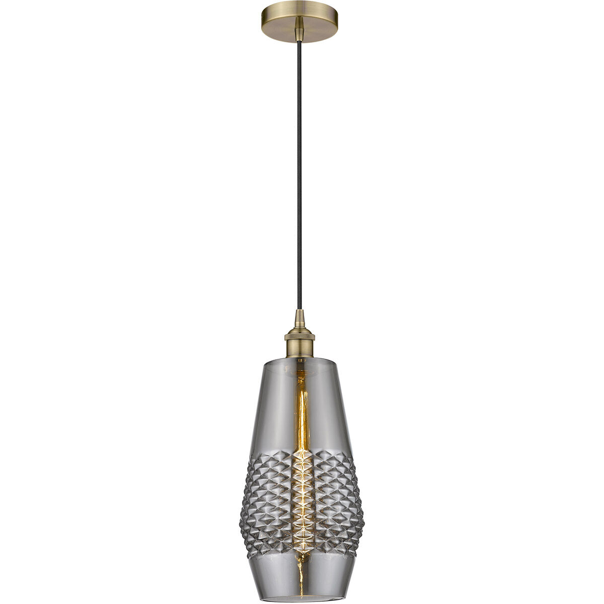 Edison Windham LED 7 inch Antique Brass Mini Pendant Ceiling Light in Plated Smoke Glass