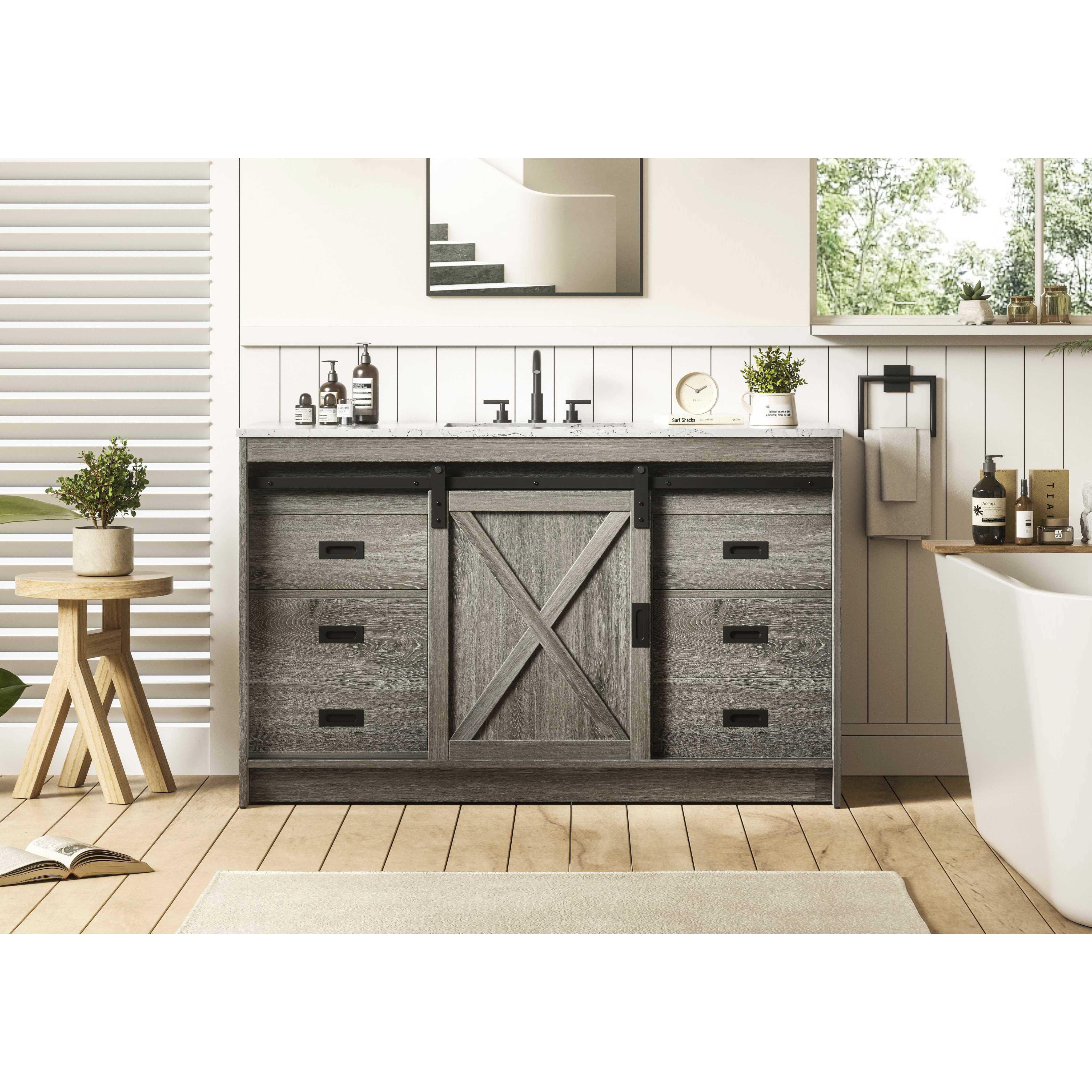 Austin 54 X 34 inch Rustic Grey Bathroom Vanity Cabinet
