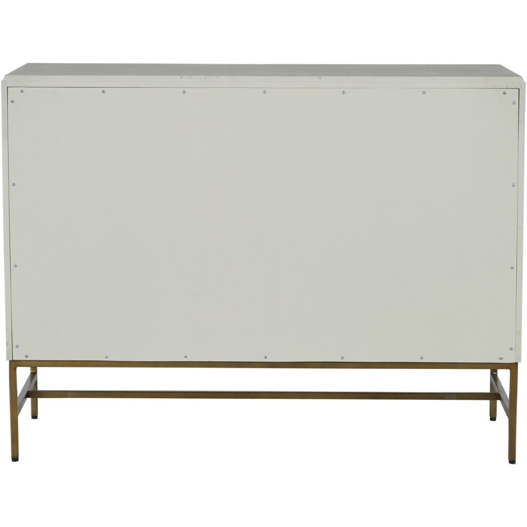 Maya Cerused White / Stained Brass / Caramel Brown Leather Dresser