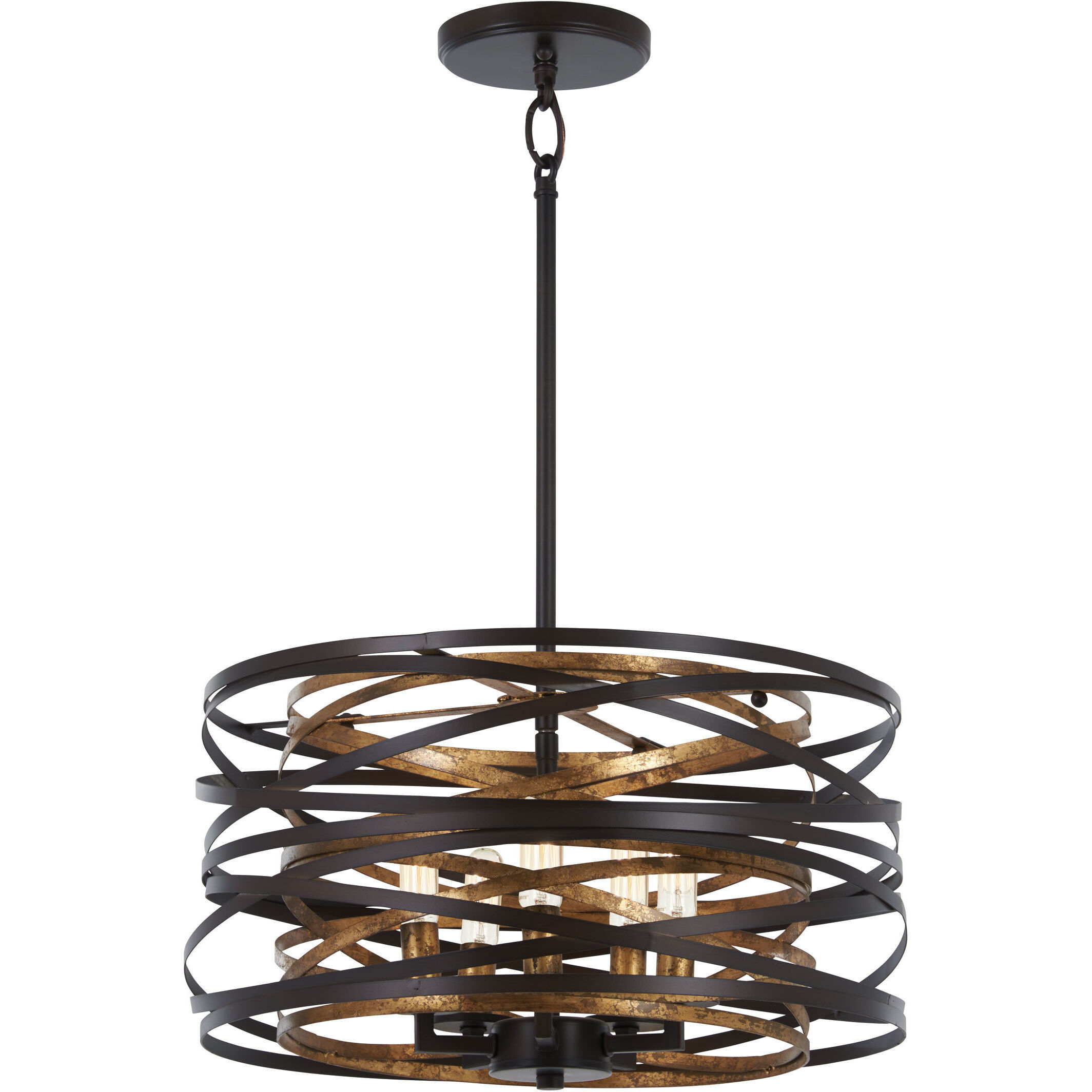 Vortic Flow 5 Light 16 inch Dark Bronze/Mosaic Gold Pendant Ceiling Light, Convertible