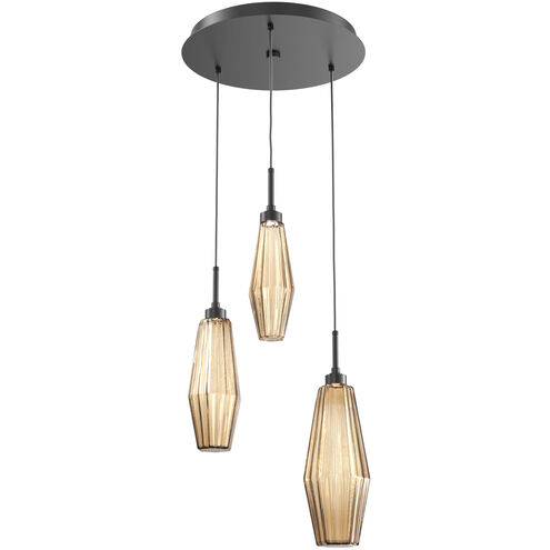 Aalto LED 17.3 inch Matte Black Chandelier Ceiling Light in 3000K LED, Optic Rib Bronze, Round Multi-Port