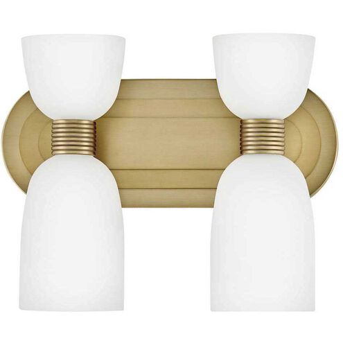 Lisa McDennon Tallulah LED 12 inch Lacquered Brass Bath Light Wall Light in 3000K, Etched Opal, 5W, Two Light, Sconce
