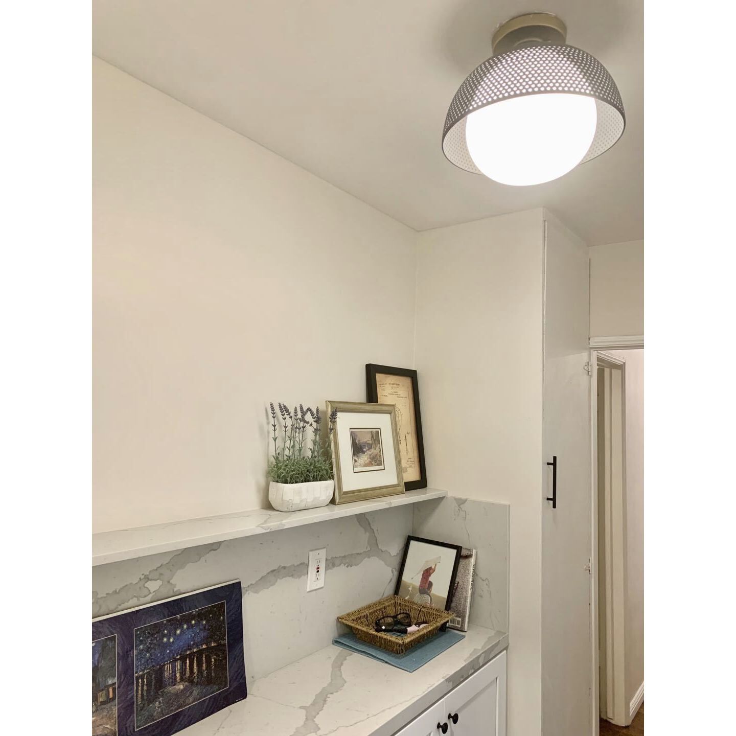 Perf 1 Light 14 inch Black/Satin Brass Flush Mount Ceiling Light