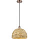 Woven Rattan 1 Light 12 inch Antique Copper Pendant Ceiling Light