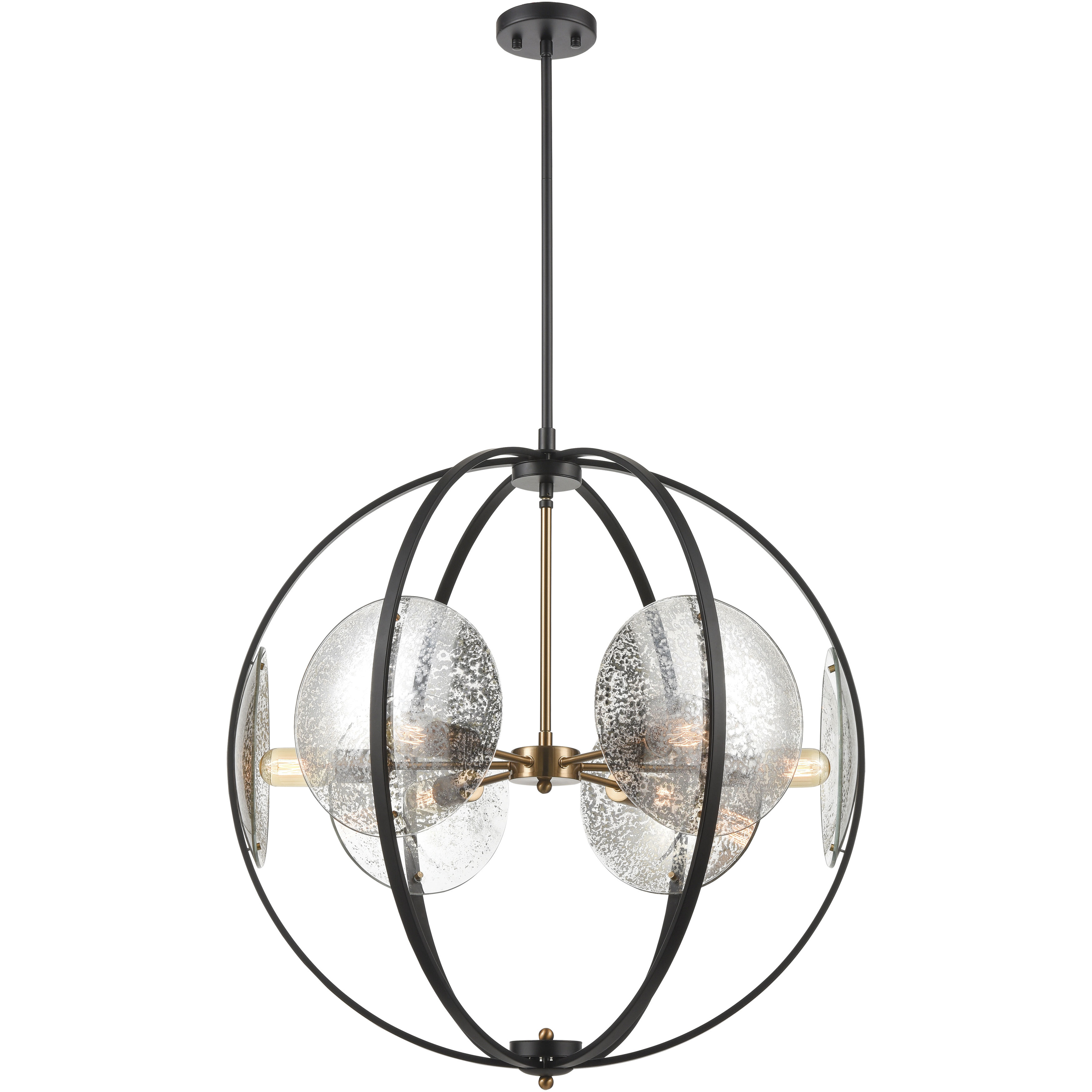 Oriah 6 Light 28 inch Matte Black with Satin Brass and Silver Mercury Chandelier Ceiling Light