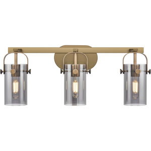 Pilaster II Cylinder 3 Light 24.88 inch Brushed Brass Bath Vanity Light Wall Light in Plated Smoke Glass