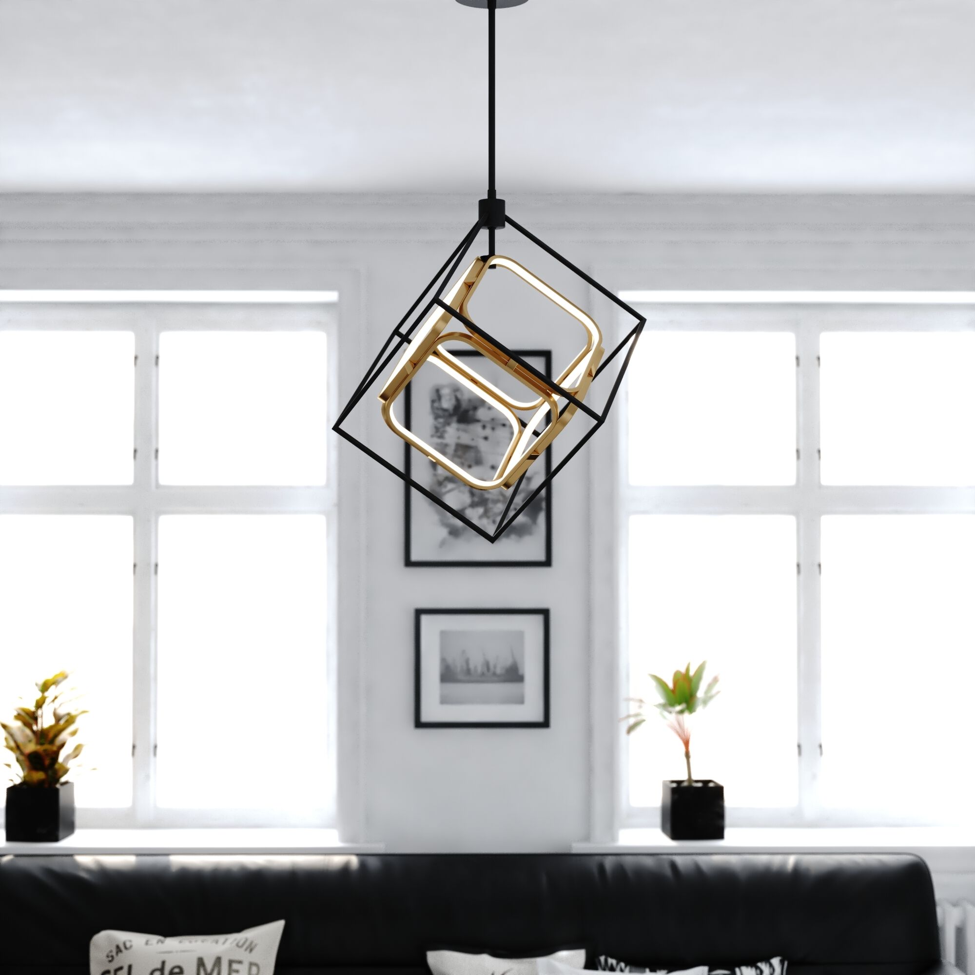 Anson LED 23.5 inch Matte Black and Gold Pendant Ceiling Light