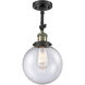 Franklin Restoration Large Beacon LED 8 inch Black Antique Brass Sconce Wall Light in Seedy Glass, Franklin Restoration