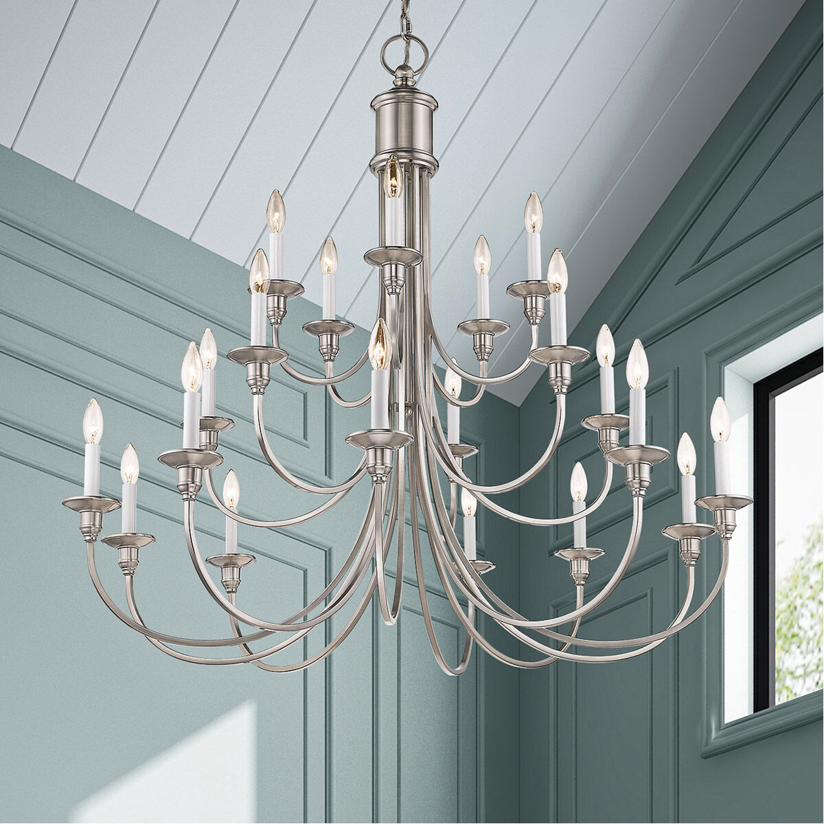 Cranford 20 Light 42 inch Brushed Nickel Foyer Chandelier Ceiling Light