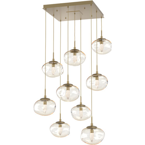 Nova LED LED Gilded Brass Multi-Pendant Ceiling Light in 3000K LED, Geo Inner - Amber Outer, Square Multi-Port