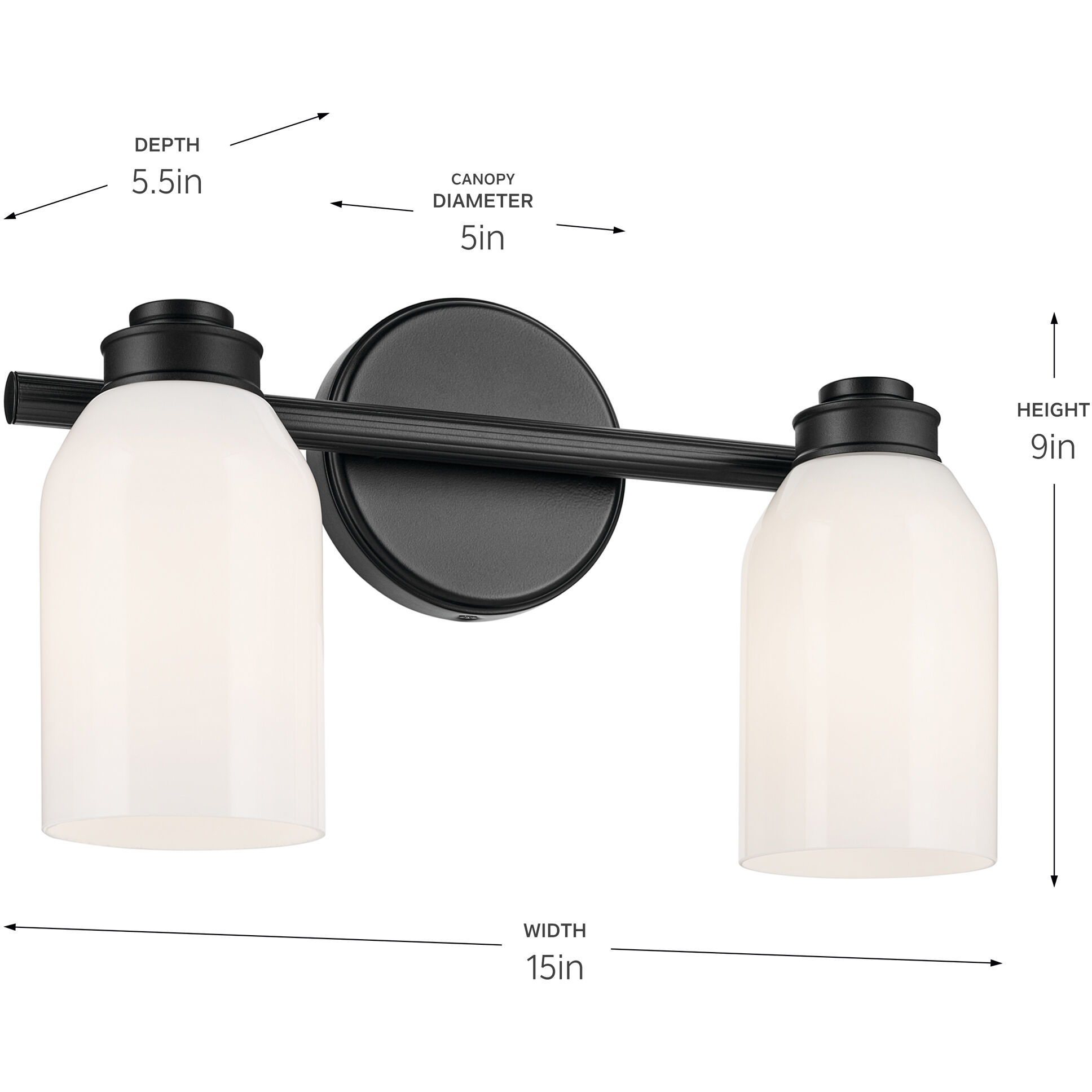 Shae 2 Light 15 inch Black Vanity Light Wall Light