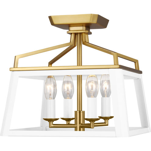 C&M by Chapman & Myers Carlow 4 Light 12 inch White Matte Flush Mount Ceiling Light in Matte White / Burnished Brass