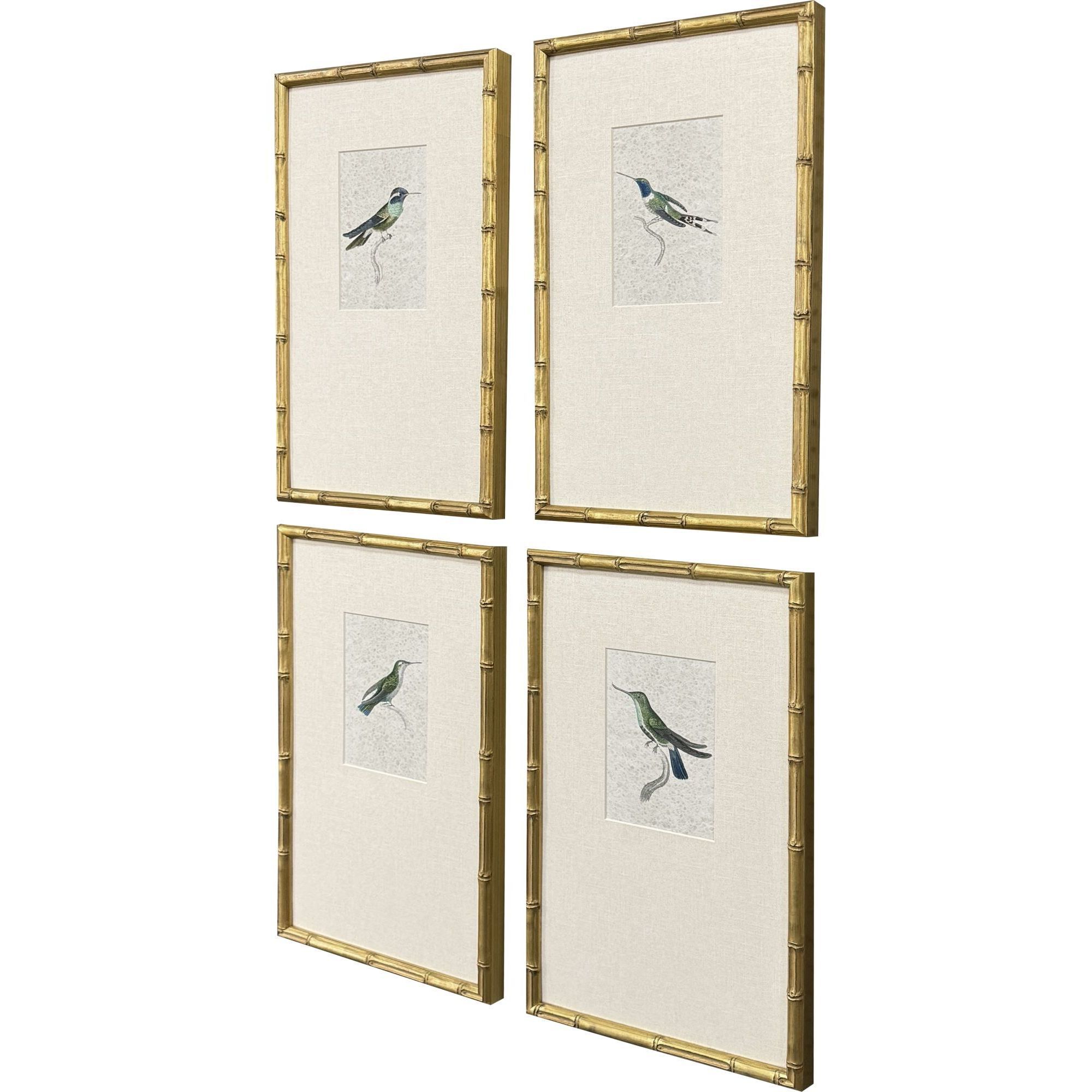 Antique Hummingbirds Green and Blue and Beige Framed Art
