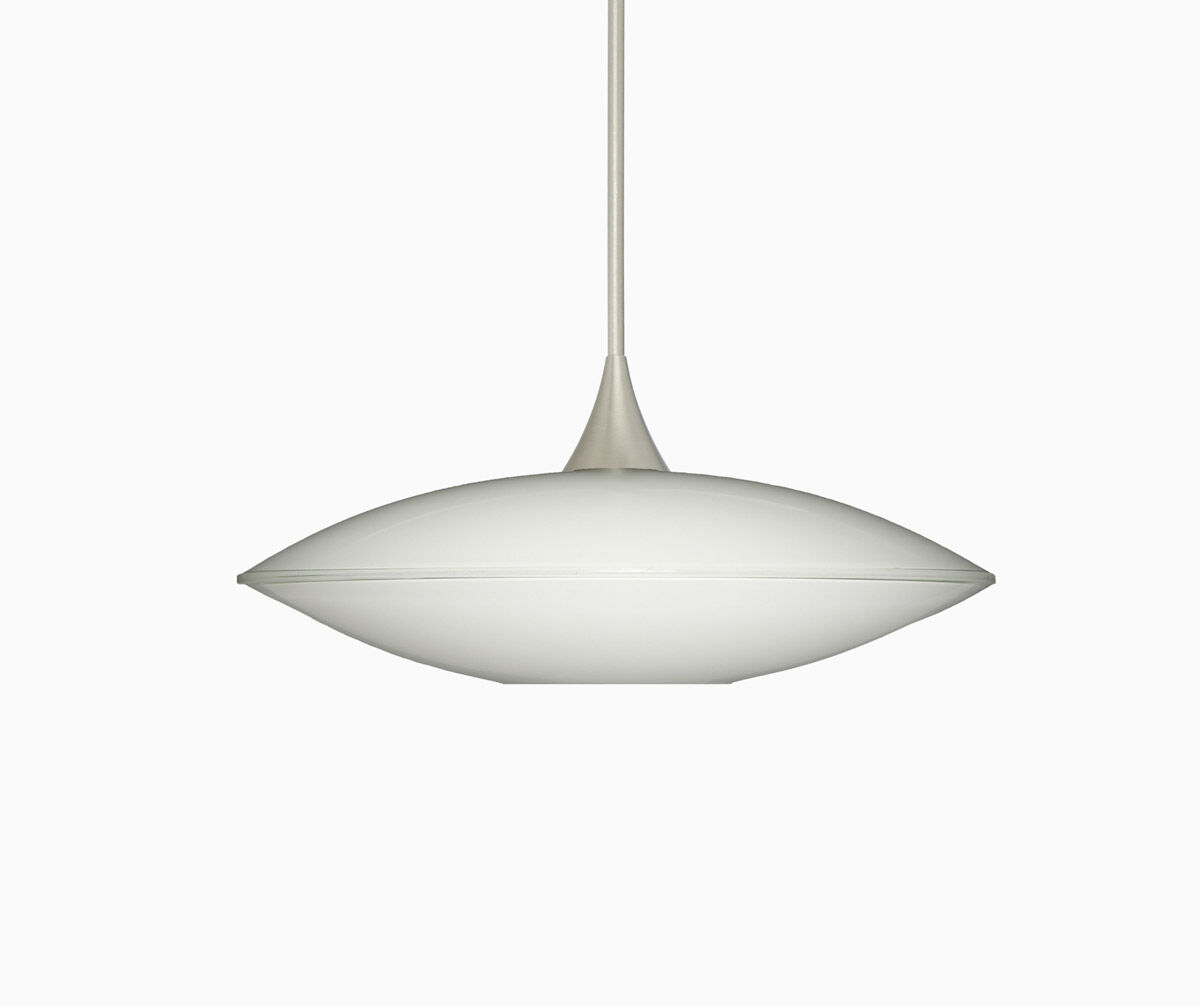 Spazio LED Satin Nickel Pendant Ceiling Light in Opal Glossy Glass