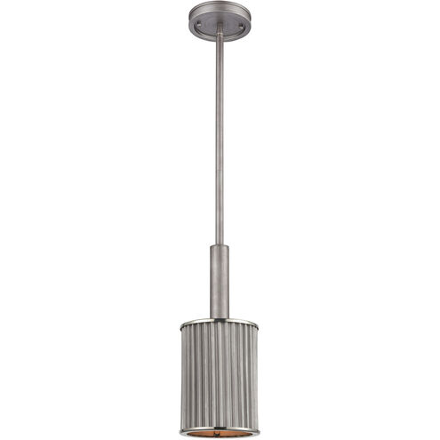 Corrugated Steel 1 Light 6 inch Weathered Zinc with Polished Nickel Mini Pendant Ceiling Light