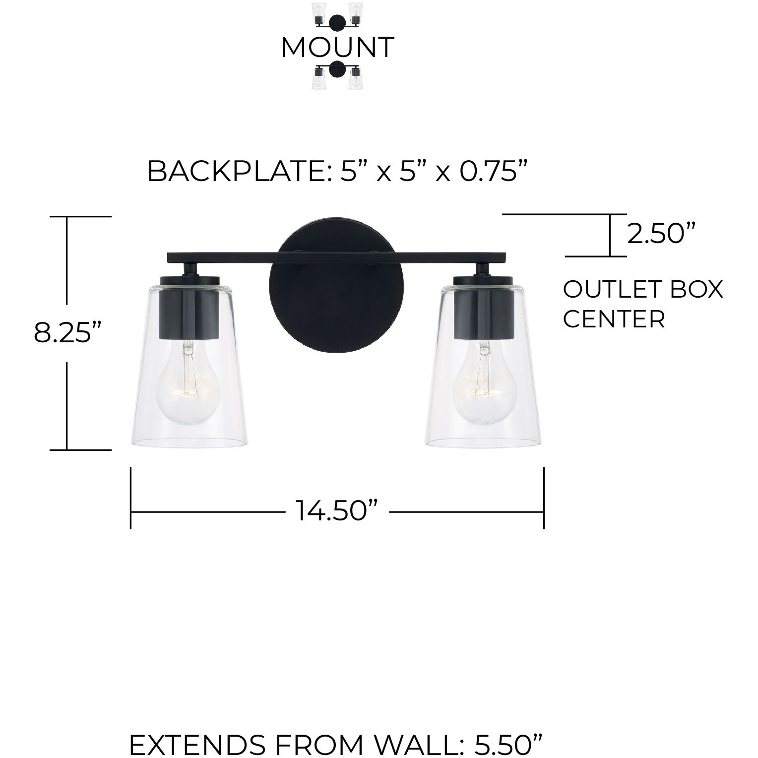 Portman 2 Light 14.5 inch Matte Black Vanity Light Wall Light