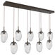 Meteo LED LED Flat Bronze Linear Pendant Ceiling Light in 3000K LED, Floret Inner - Clear Outer, Multi-Port