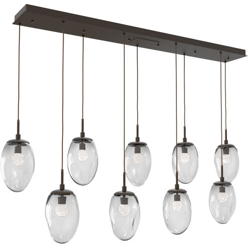 Meteo LED LED Flat Bronze Linear Pendant Ceiling Light in 3000K LED, Floret Inner - Clear Outer, Multi-Port