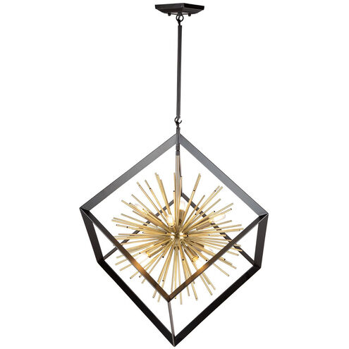 Sunburst LED 31.5 inch Matte Black and Satin Brass Chandelier Ceiling Light