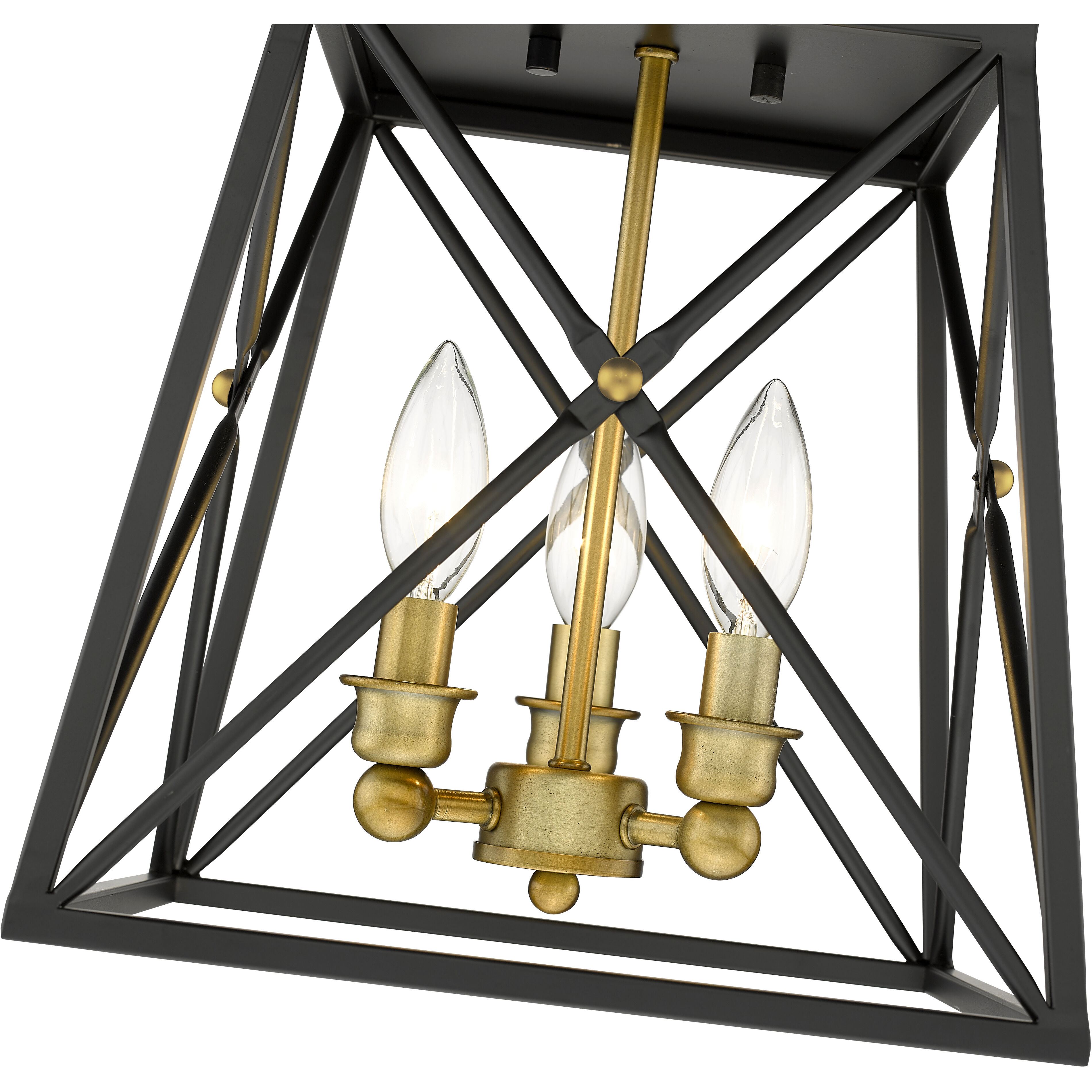 Trestle 3 Light 11 inch Matte Black and Olde Brass Flush Mount Ceiling Light