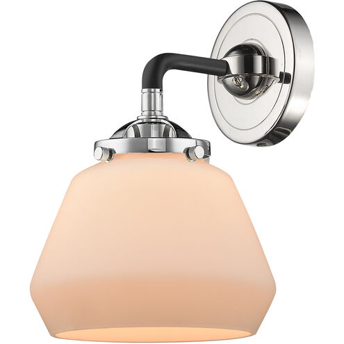 Nouveau Fulton LED 7 inch Black Polished Nickel Sconce Wall Light in Matte White Glass, Nouveau
