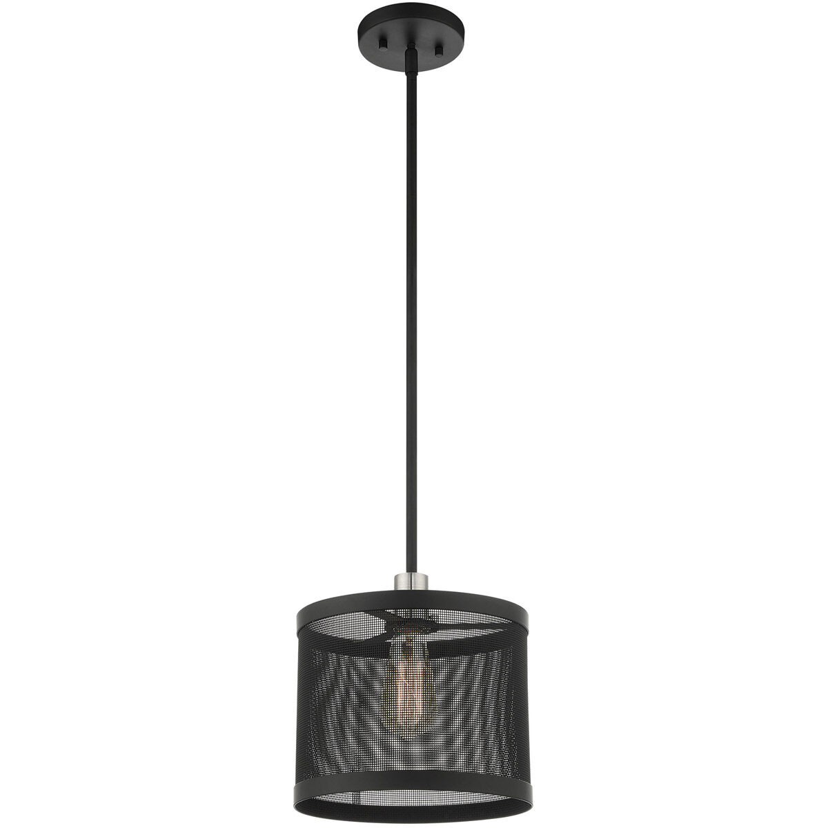 Industro 1 Light 10 inch Black with Brushed Nickel Accents Pendant Ceiling Light