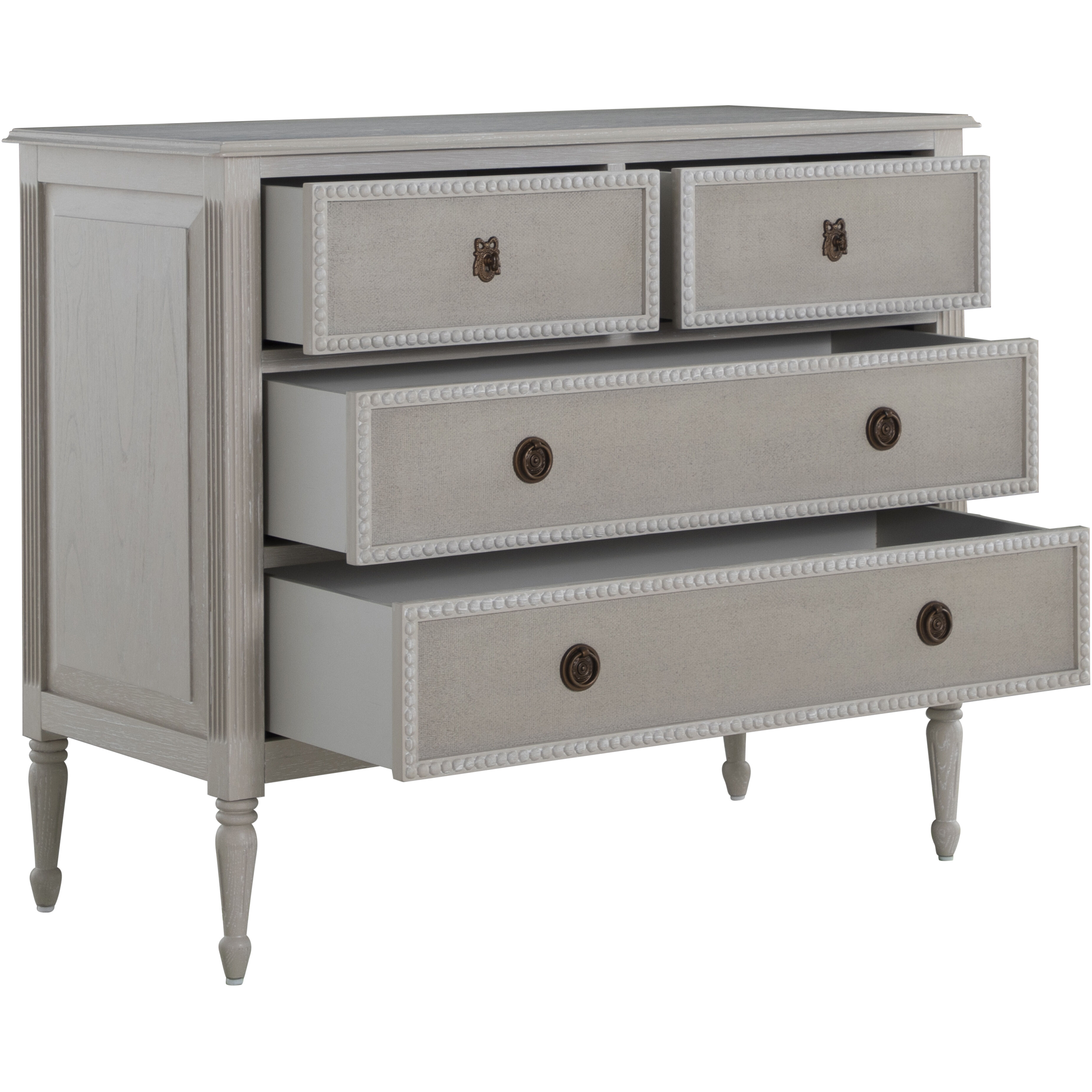 Caroline Cerused White and Painted Burlap Chest