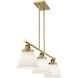 Scandinavian 3 Light 39 inch Natural Brass Linear Chandelier Ceiling Light
