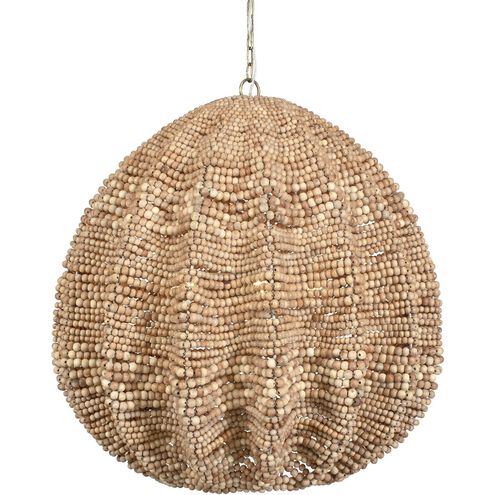 Kauri 5 Light 29.5 inch Natural Wooden Beads and Antique Brass Pendant Ceiling Light
