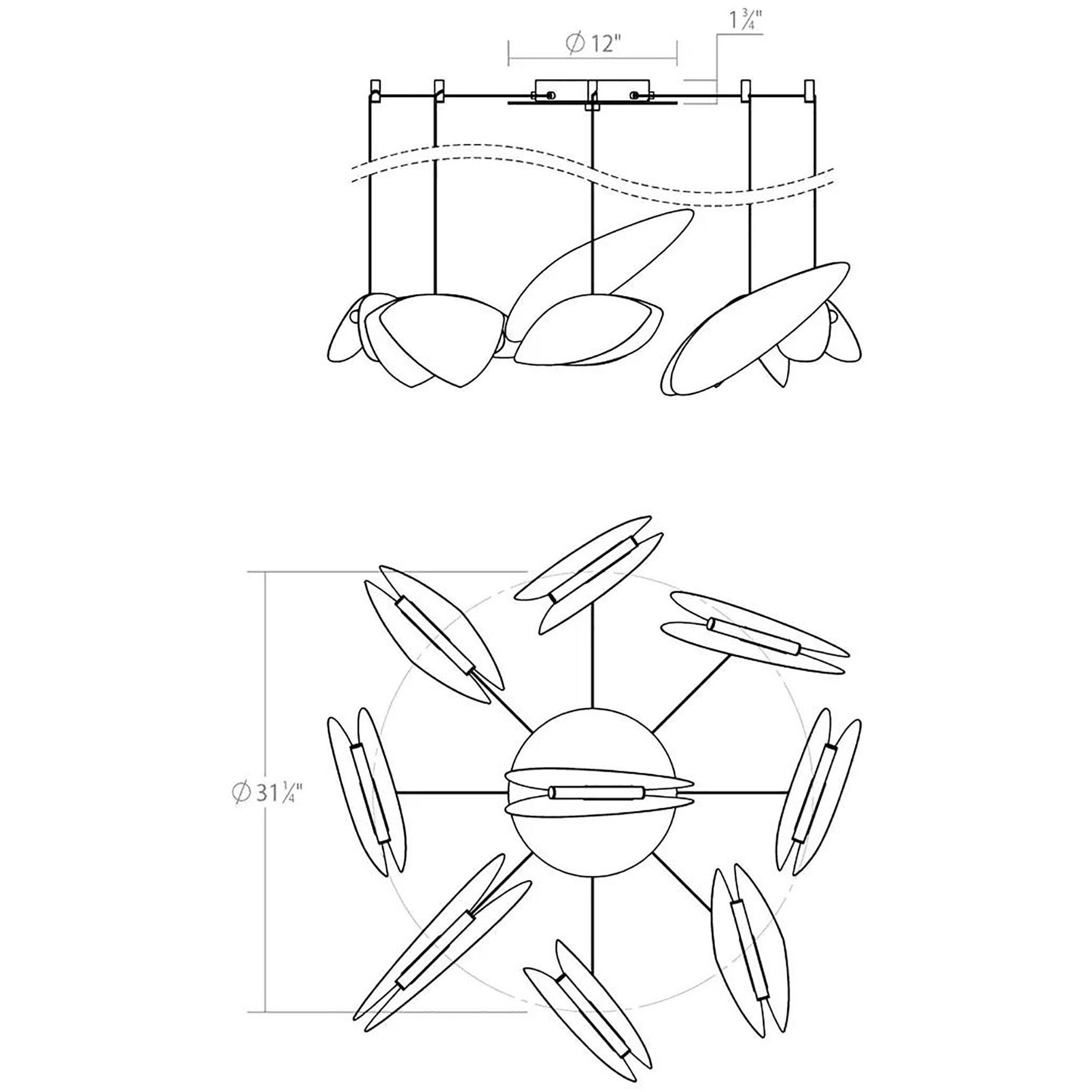 Papillons LED 24 inch Satin Black Pendant Ceiling Light in  Red,  Yellow