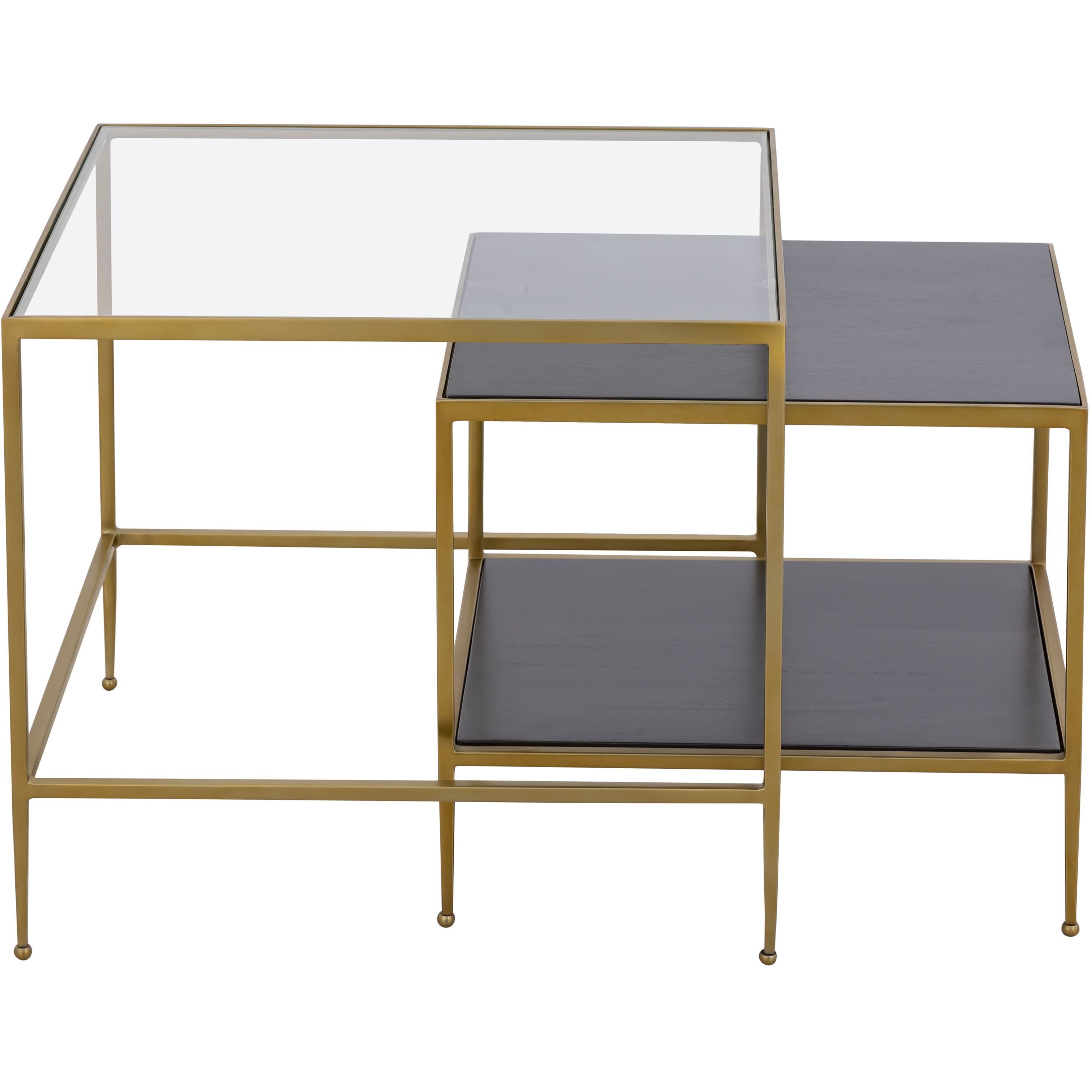 Carrick 26 X 24 inch Dark Brown with Brass and Clear Nesting Table, Set of 2