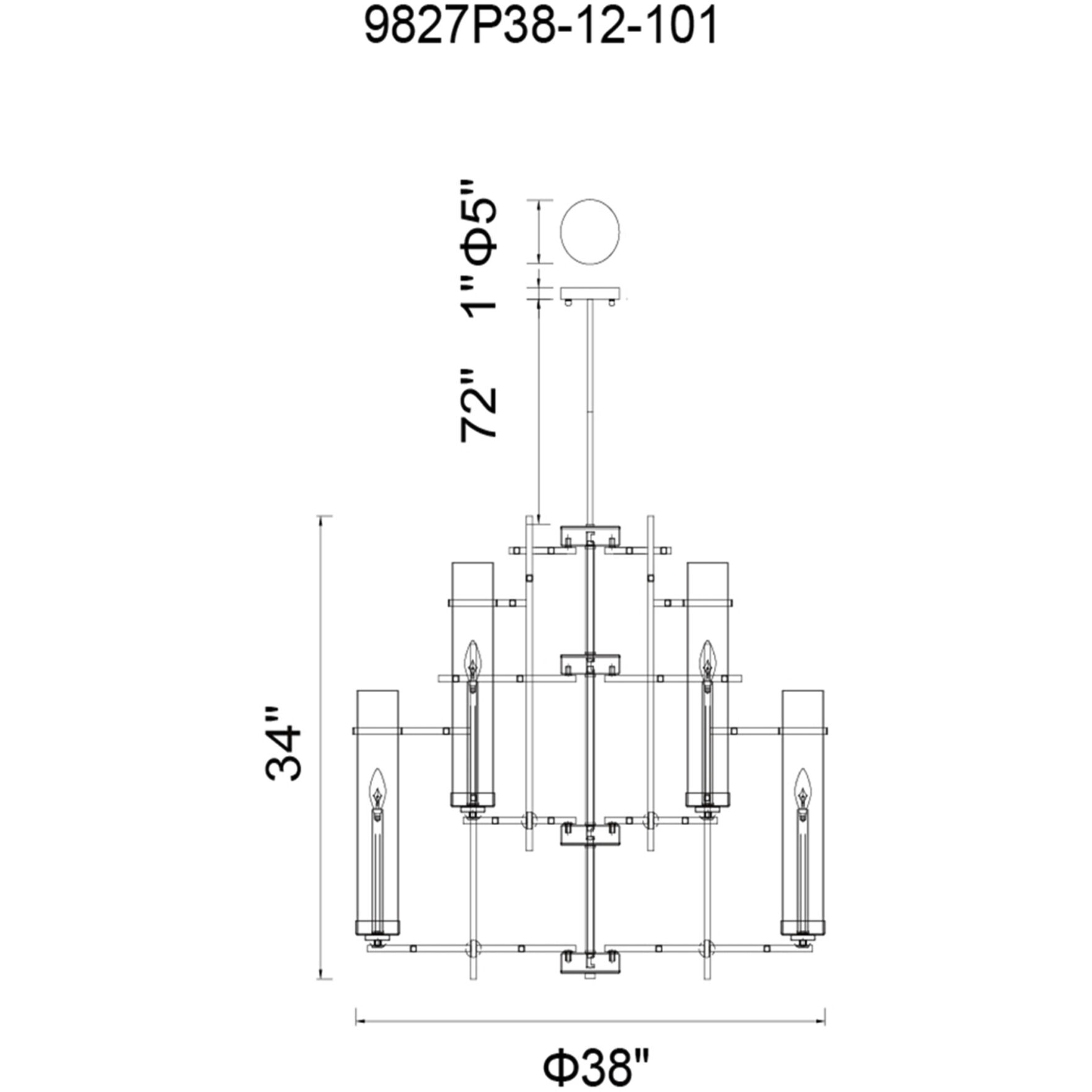 Sierra 12 Light 38 inch Black Up Chandelier Ceiling Light