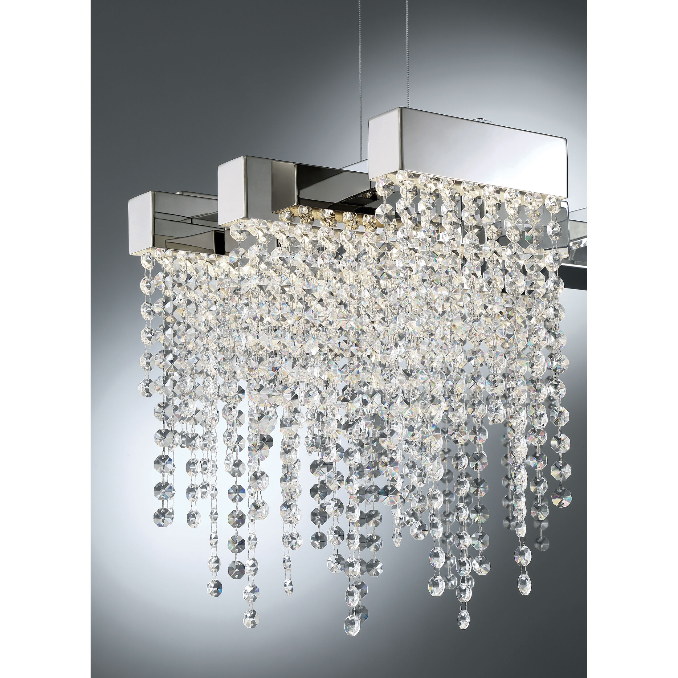 Crystal Falls LED 34 inch Polished Nickel Island Chandelier Ceiling Light