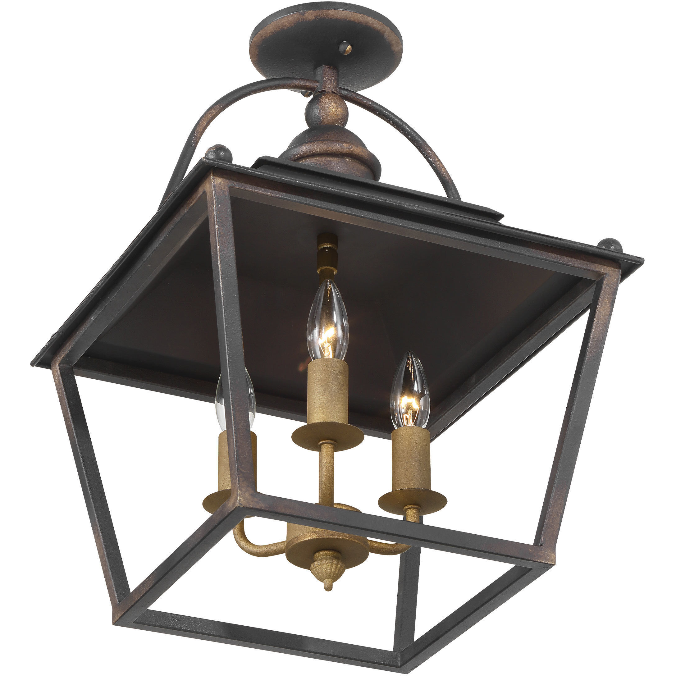 Christoff 3 Light 14 inch Antique Black Iron Semi-Flush Mount Ceiling Light