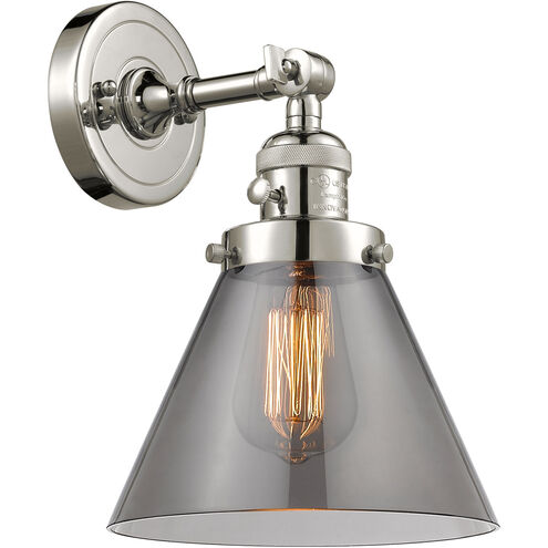 Franklin Restoration Large Cone 1 Light 8 inch Polished Nickel Sconce Wall Light in Plated Smoke Glass, Franklin Restoration