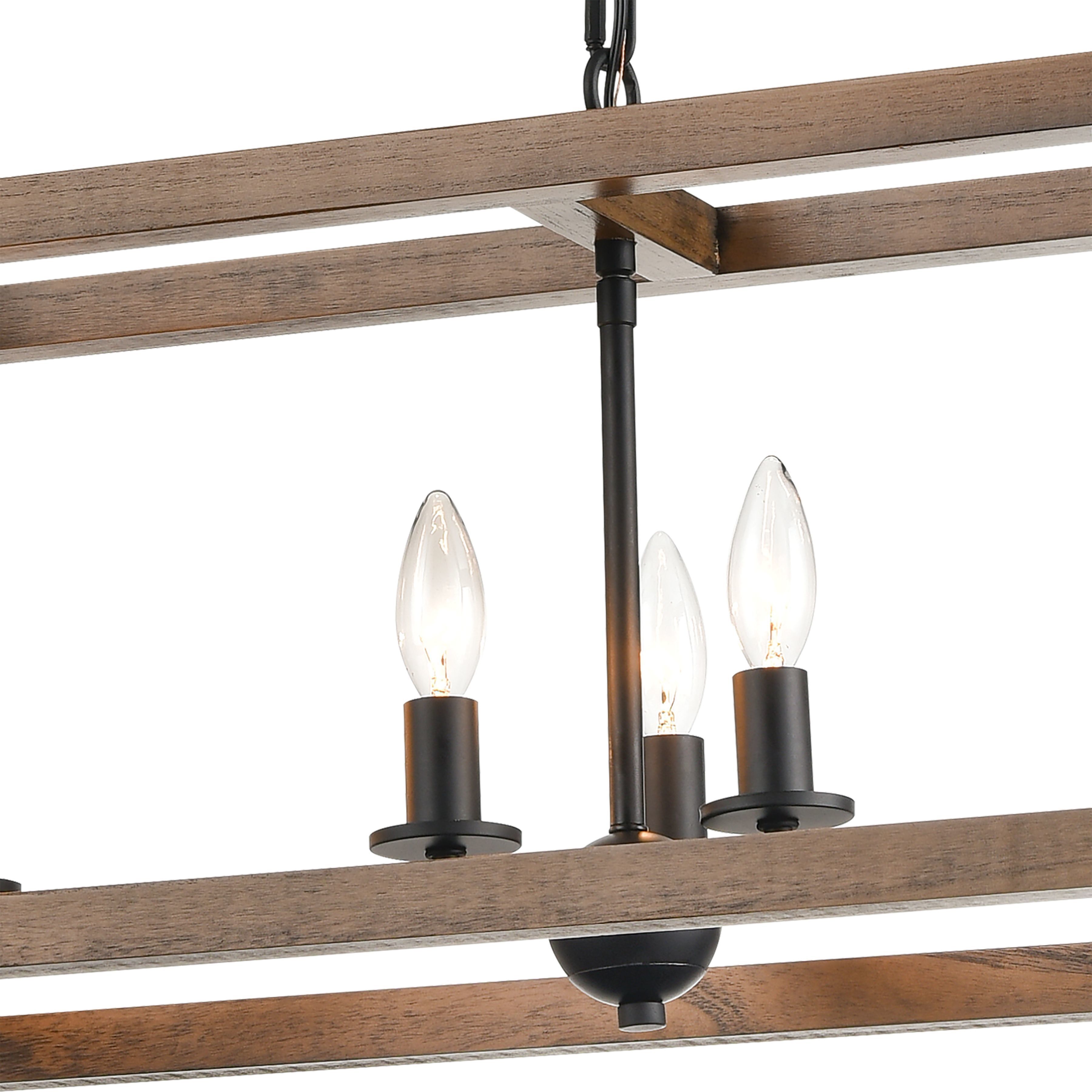 Barrow 6 Light 36 inch Birchwood with Matte Black Linear Chandelier Ceiling Light