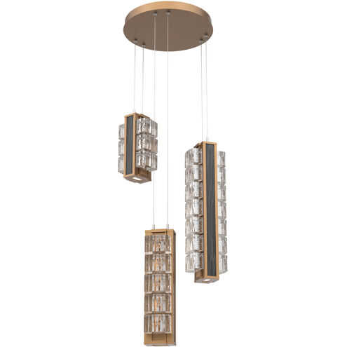 Tessera LED 21.3 inch Novel Brass with Dark Oak Multi-Pendant Ceiling Light in 3000K LED, Wave Cast