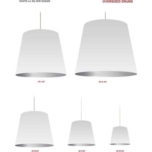 Oversized Drum LED 26 inch White and Silver Pendant Ceiling Light in White/Silver Jewel Tone