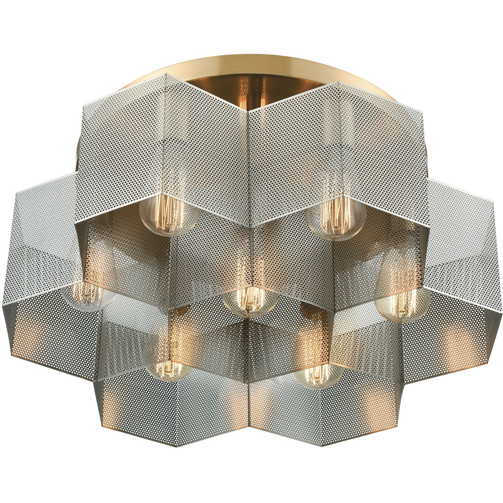 Compartir 7 Light 19 inch Satin Brass with Satin Nickel Semi Flush Mount Ceiling Light