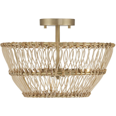 Wren 3 Light 16 inch Matte Brass Semi-Flush Mount Ceiling Light, Convertible Dual Mount