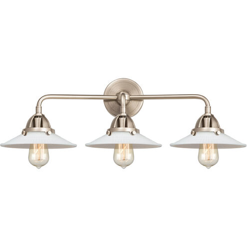 Nouveau 2 Halophane LED 27 inch Brushed Brass Bath Vanity Light Wall Light in Matte White Halophane Glass
