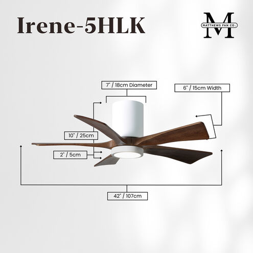 Atlas Irene-5HLK 42 inch Gloss White with Walnut Tone Blades Ceiling Mount Paddle Fan, Flush Mounted