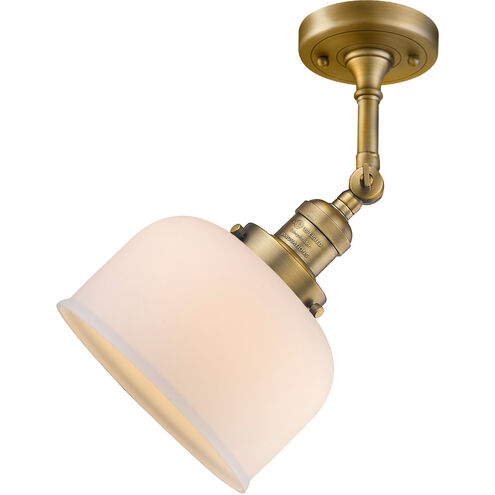 Franklin Restoration Large Bell LED 8 inch Brushed Brass Semi-Flush Mount Ceiling Light in Matte White Glass, Franklin Restoration