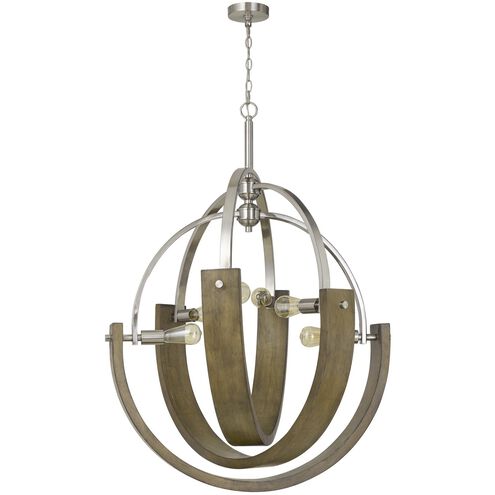 Rauma 6 Light 34 inch Wood/Brushed Steel Chandelier Ceiling Light