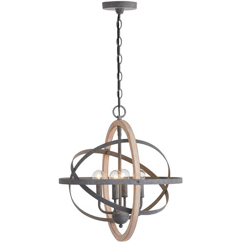 Chandler 4 Light 18 inch Iron and Wood Pendant Ceiling Light
