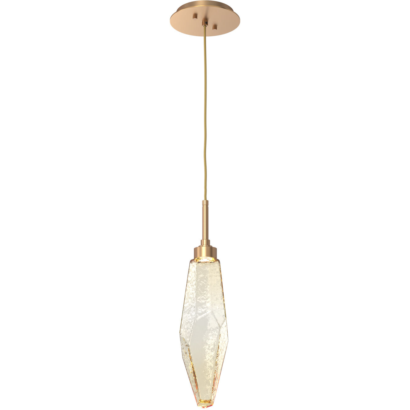 Rock Crystal LED 4.2 inch Novel Brass Pendant Ceiling Light in 3000K LED, Chilled Amber