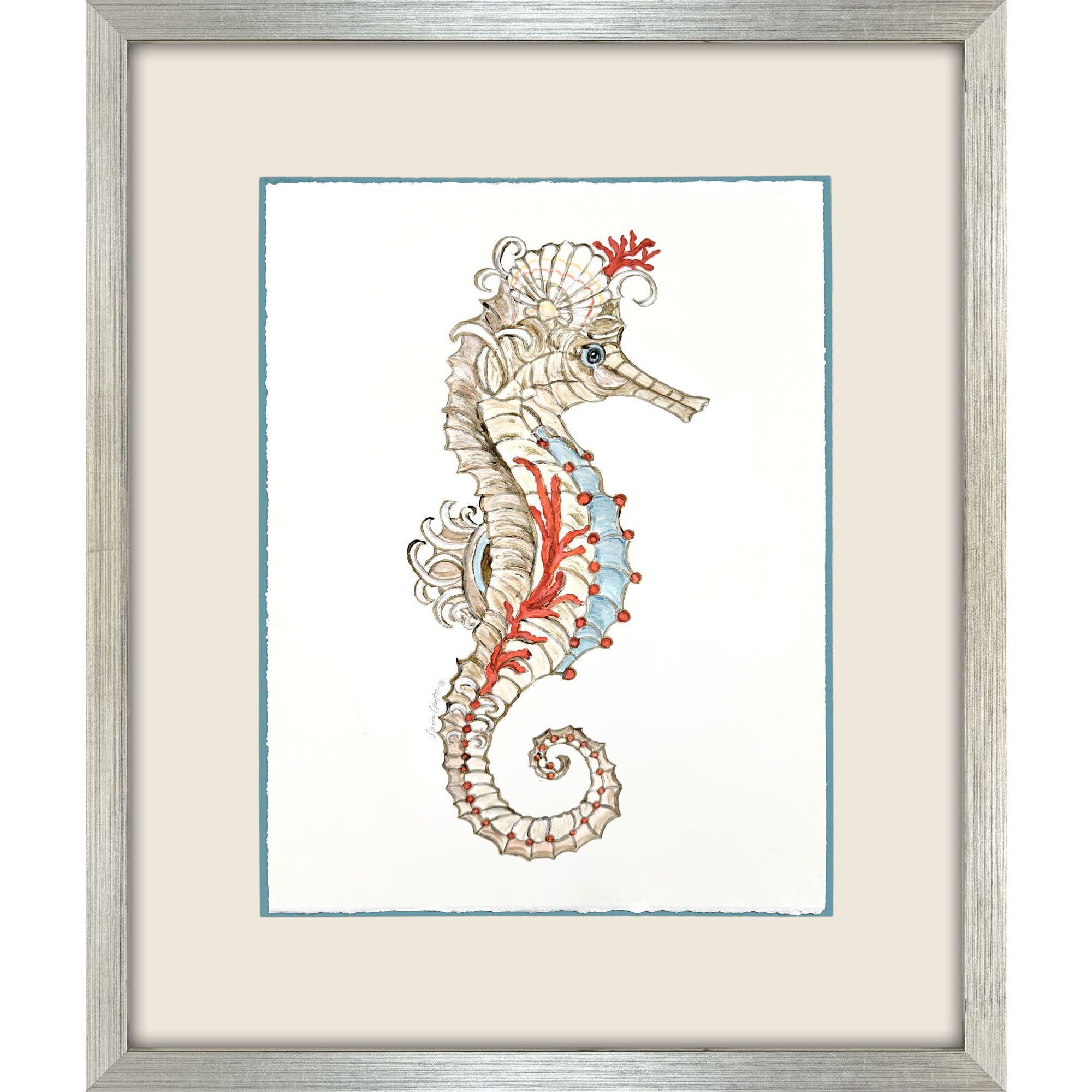 Crab Celebration Seahorse Celebration Orange and Beige and Blue and Multi Framed Art