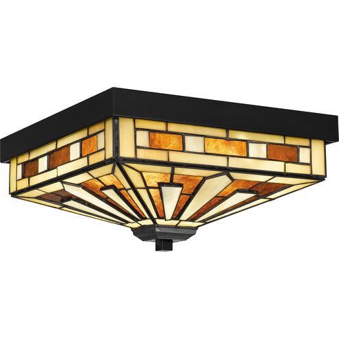 Tiffany 3 Light 14 inch Matte Black Flush Mount Ceiling Light