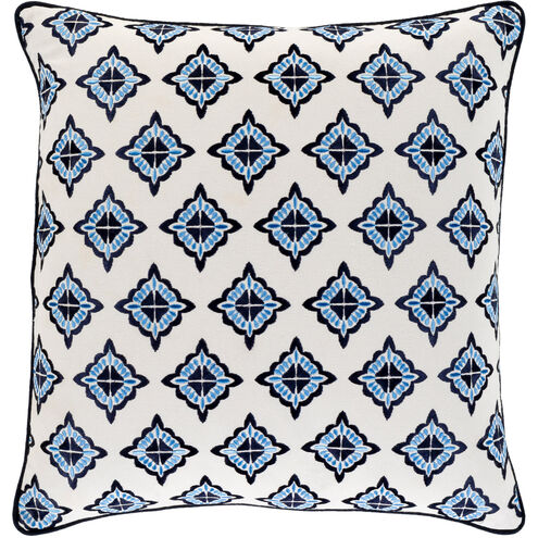Fenna 22 X 22 inch Ivory/Ink/Sky Blue Pillow Cover, Square